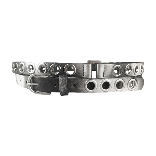 Silver Eyelet Extra Long Double Wrap Slim Belt