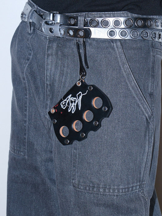 Brass Knuckle PU Leather Keychain