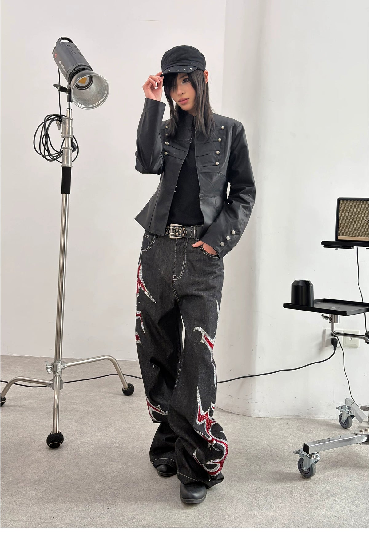 Napoleon Military Faux Leather Jacket - Black studio full body
