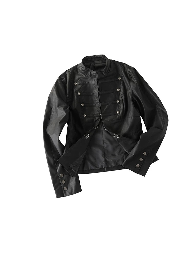 Napoleon Military Faux Leather Jacket - Black flat lay
