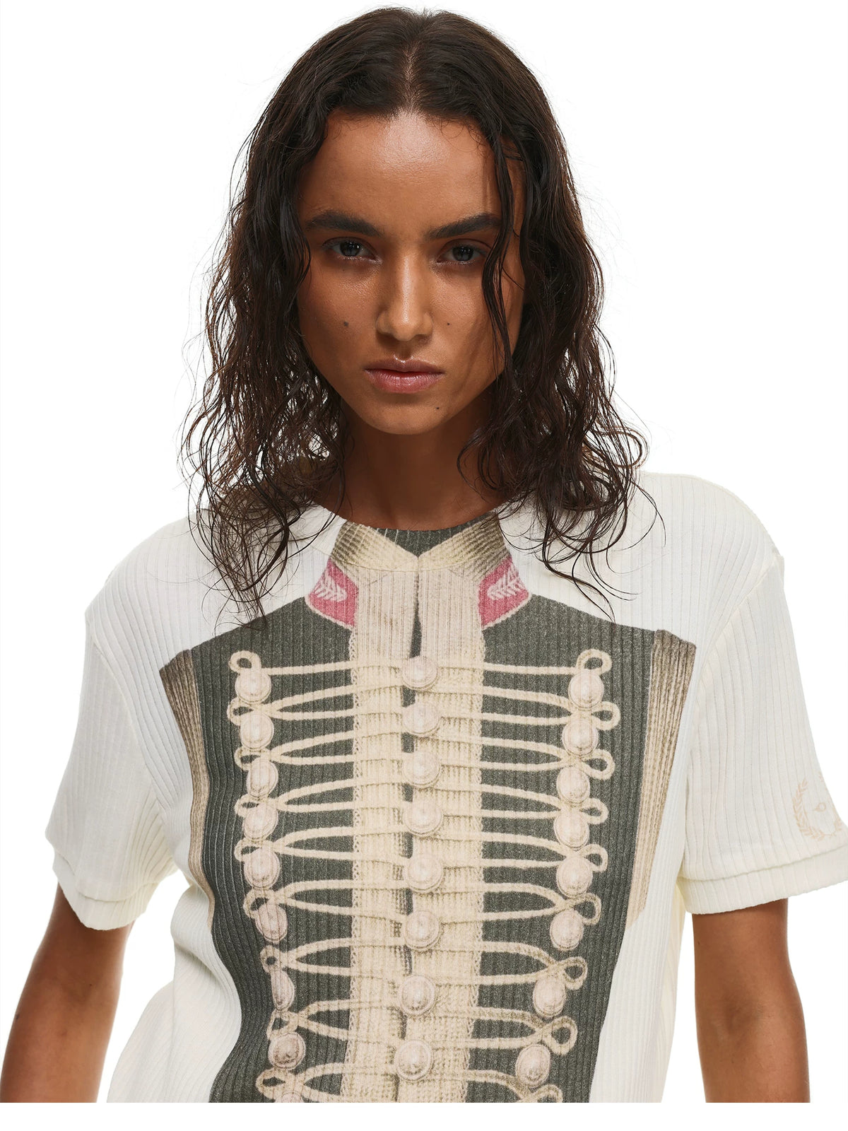 Napoleon Military Jacket Print Ribbed T-Shirt - Apricot print close-up