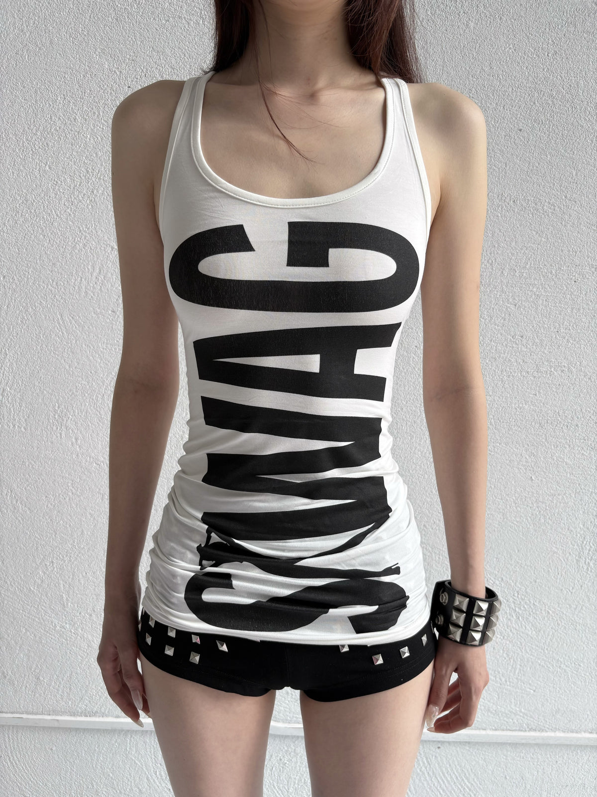 SWAG Print Racerback Tank Dress - White front close-up