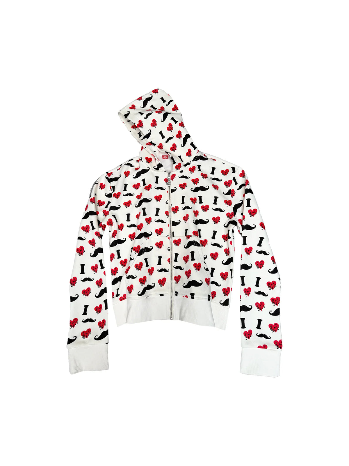 Heart & Mustache Print Cropped Zip-Up Hoodie - view 5