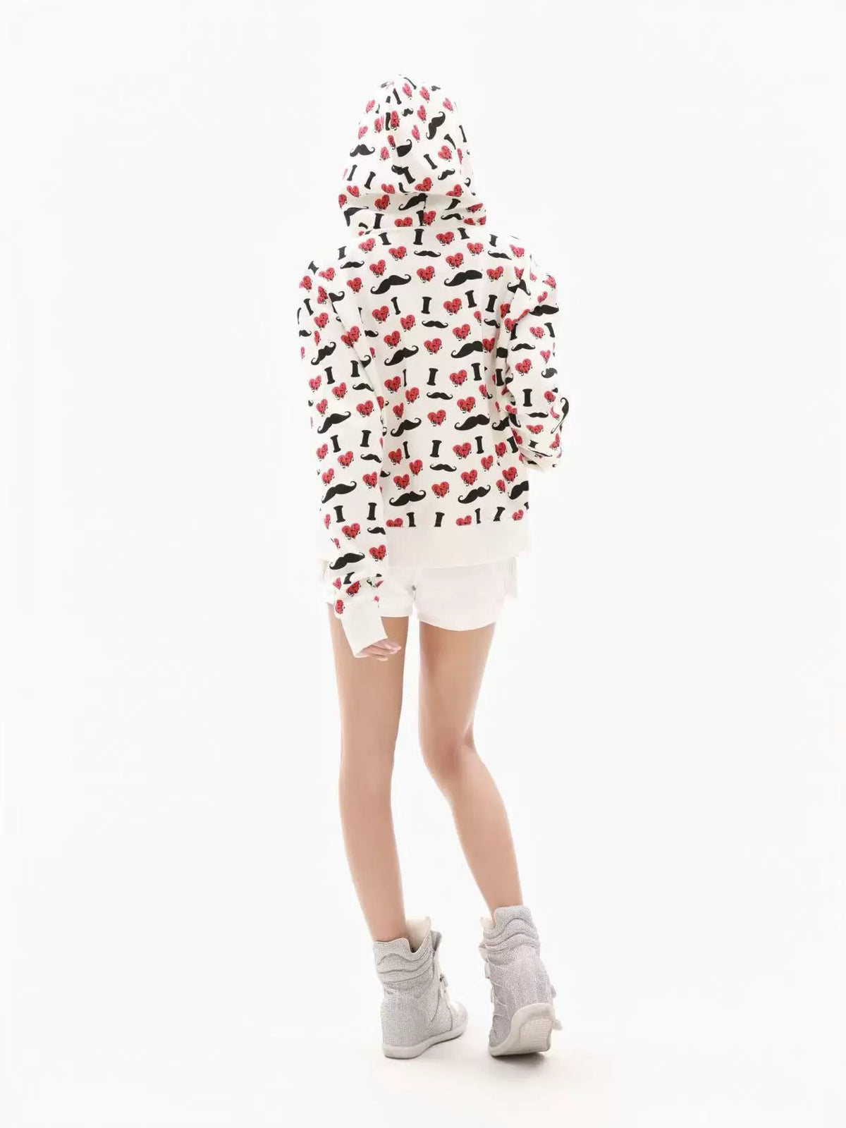 Heart & Mustache Print Cropped Zip-Up Hoodie - view 15