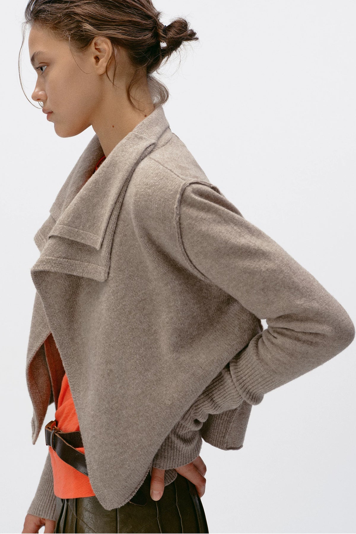 Origami Double-Layer Drape Knit Cardigan - Heather Taupe side