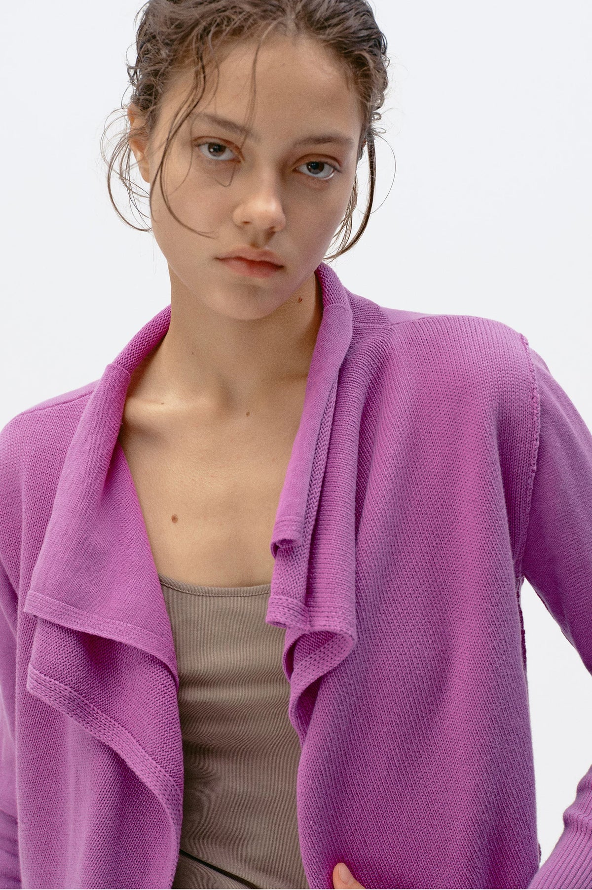 Origami Double-Layer Drape Knit Cardigan - Magenta close-up