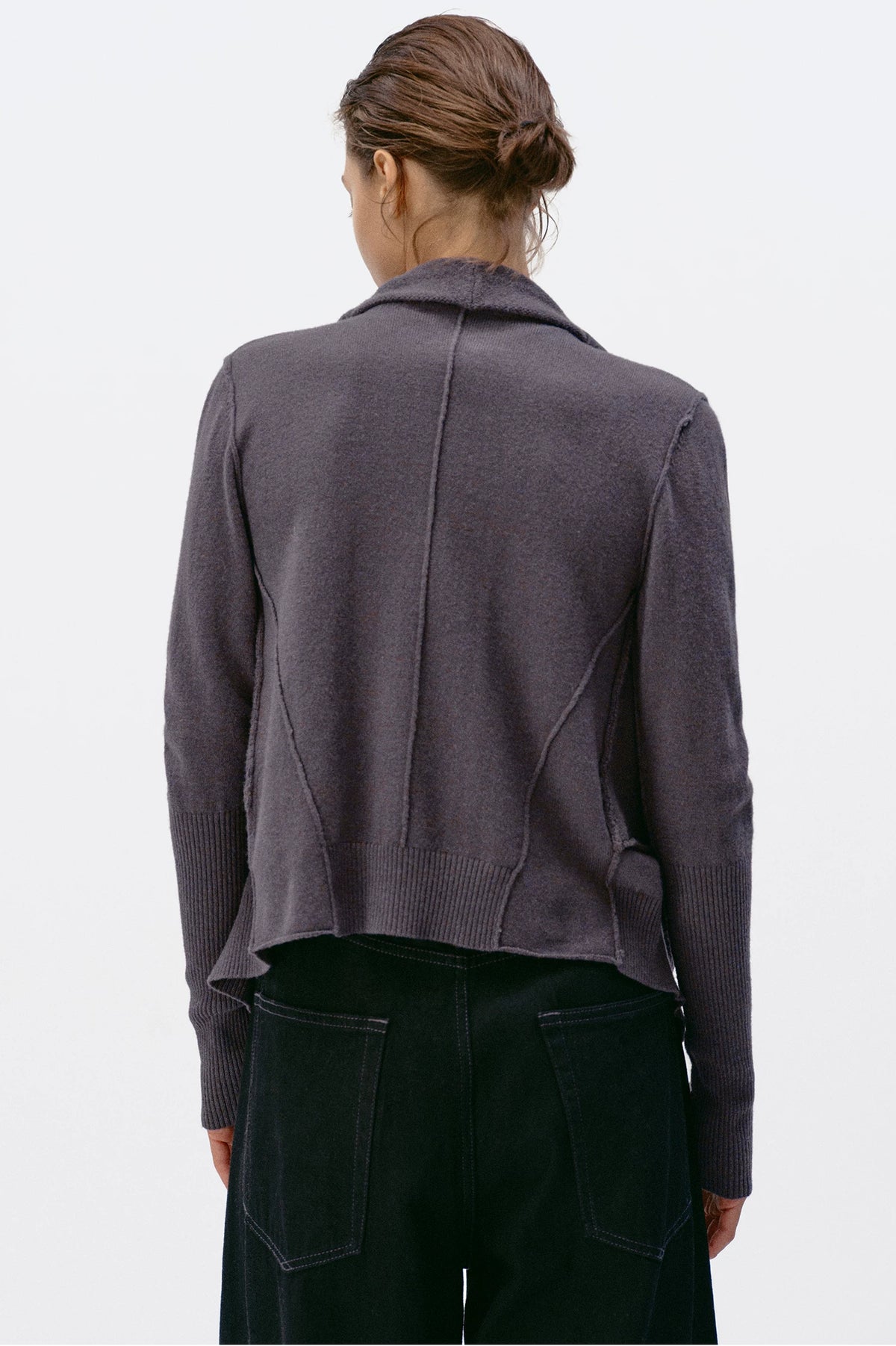 Origami Double-Layer Drape Knit Cardigan - Mercury Purple back