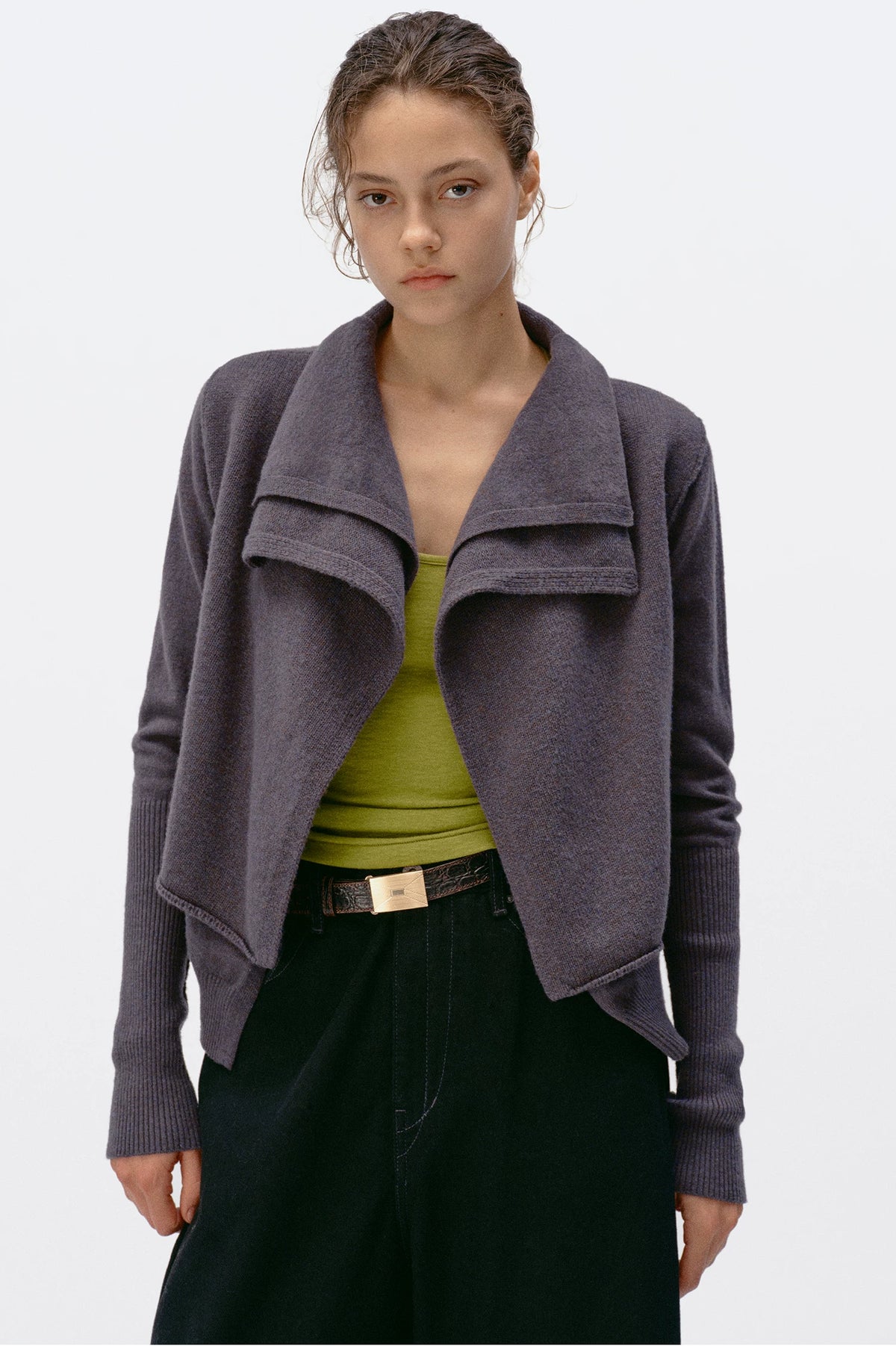 Origami Double-Layer Drape Knit Cardigan - Mercury Purple front