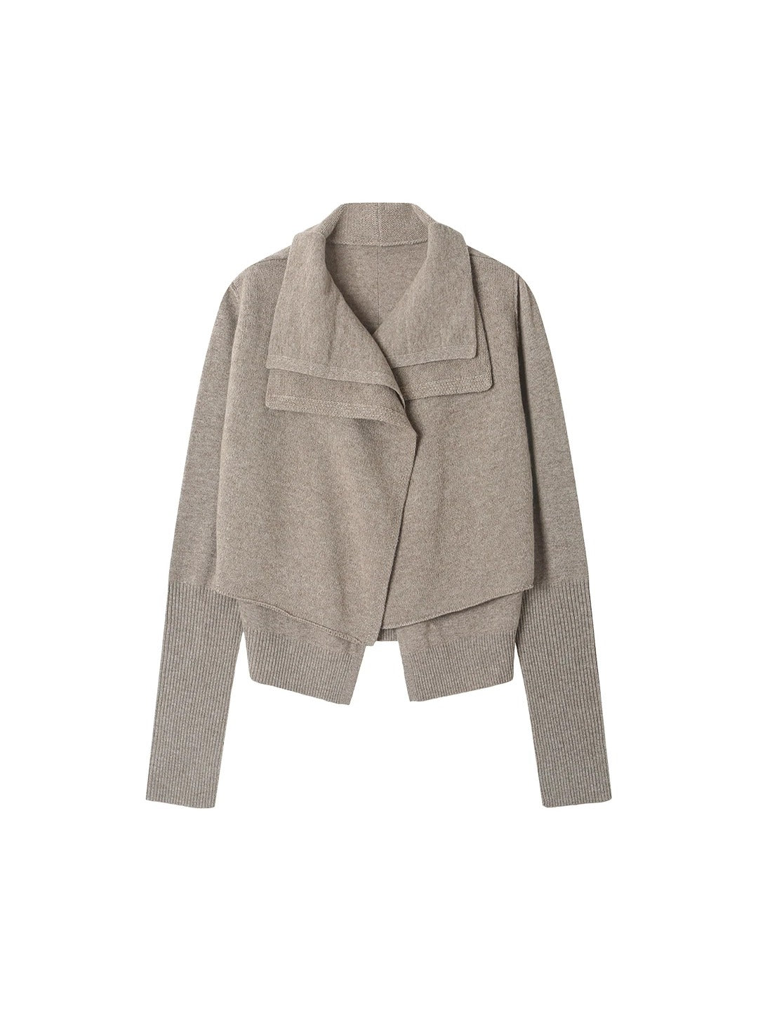 Origami Double-Layer Drape Knit Cardigan - Heather Taupe flat lay