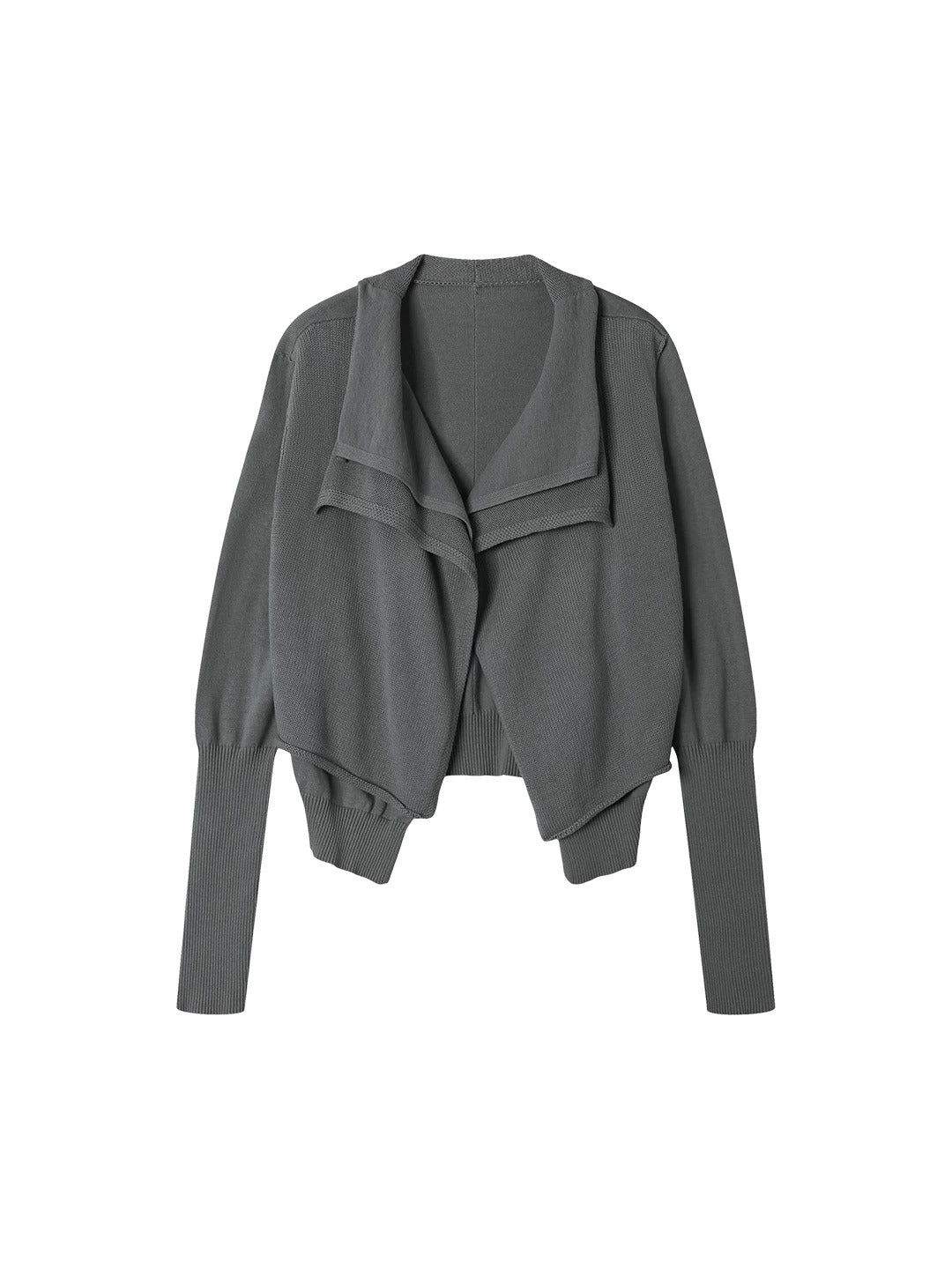 Origami Double-Layer Drape Knit Cardigan - Charcoal Heather flat lay