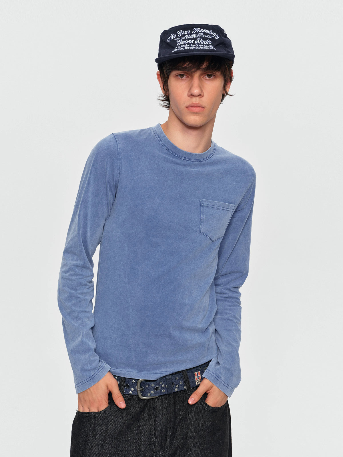 Washed Vintage Pocket Long Sleeve Tee - Washed Blue front