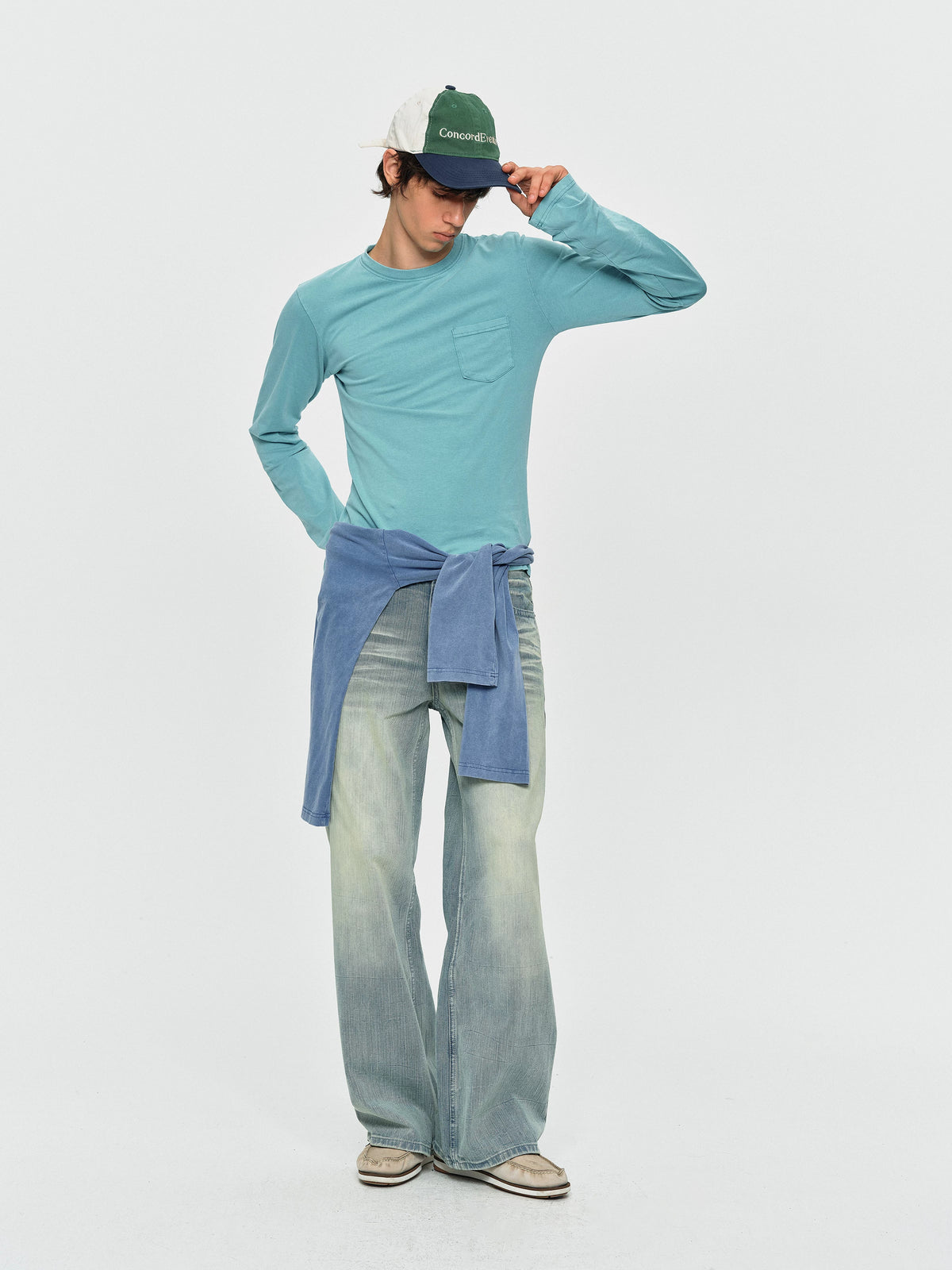 Washed Vintage Pocket Long Sleeve Tee - Washed Green full outfit