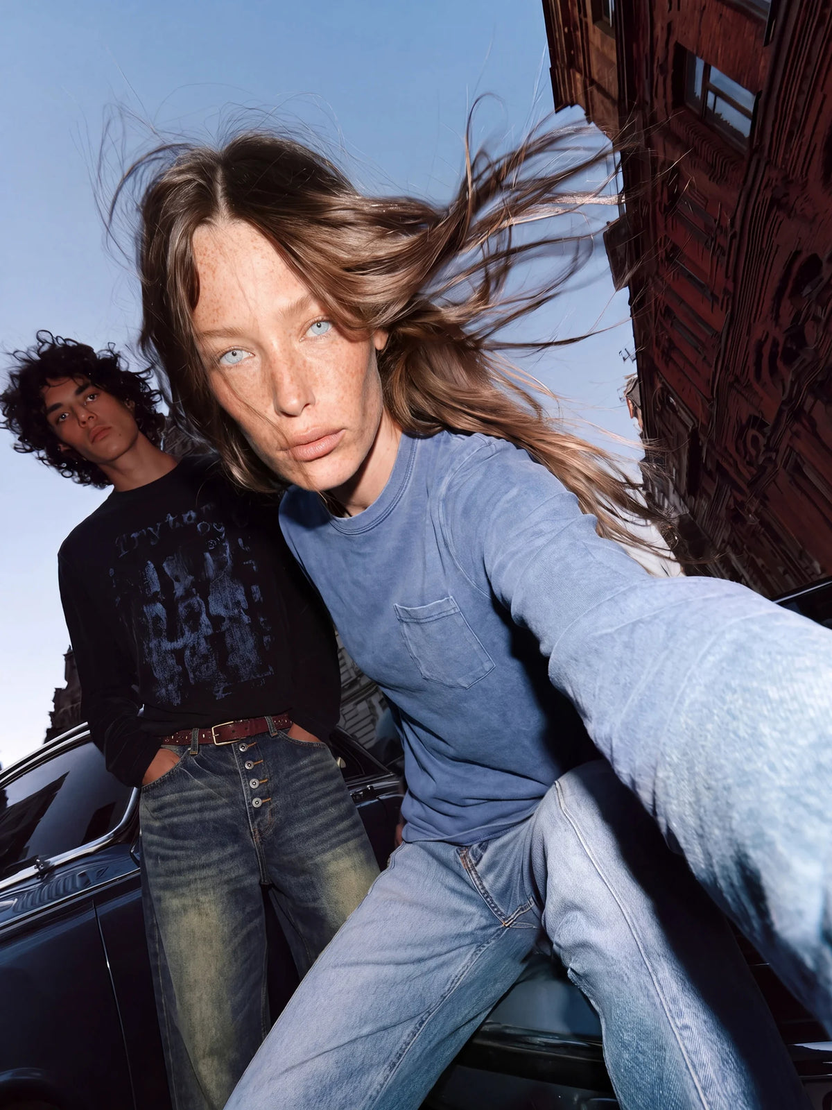 Washed Vintage Pocket Long Sleeve Tee - Washed Blue street editorial