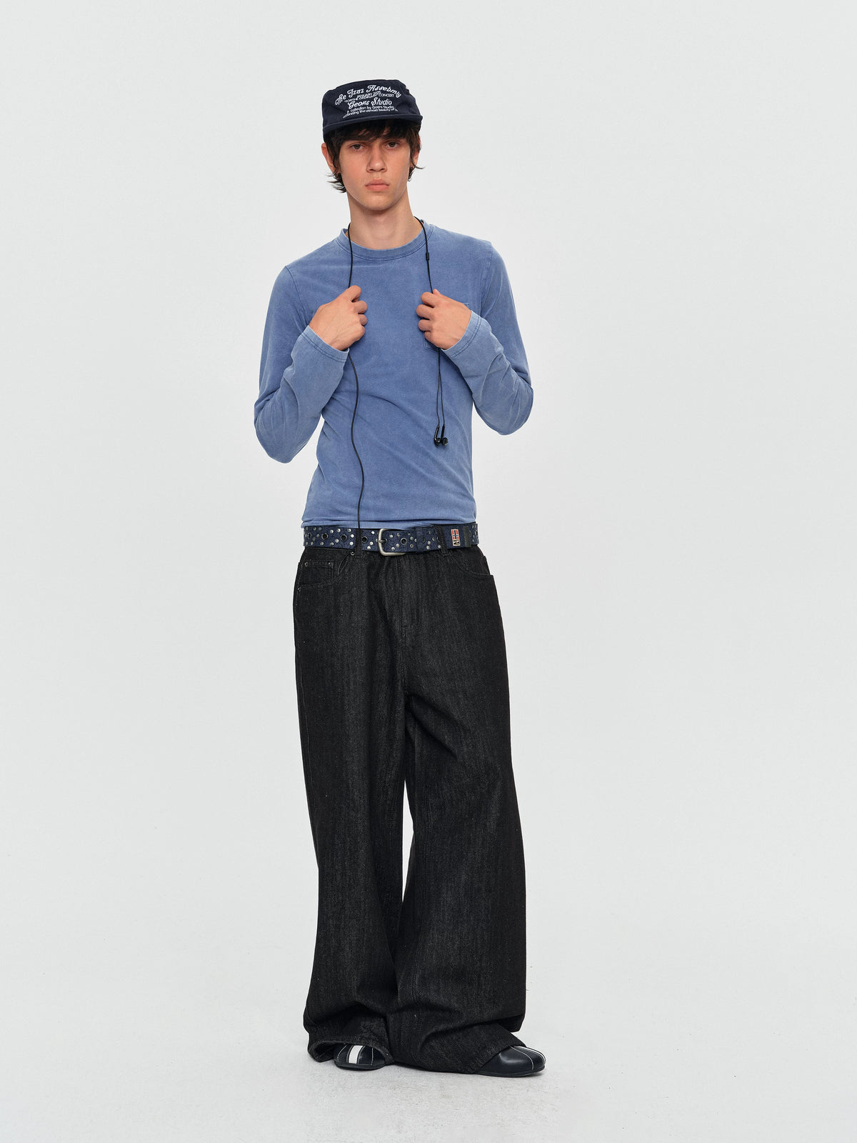 Washed Vintage Pocket Long Sleeve Tee - Washed Blue full outfit