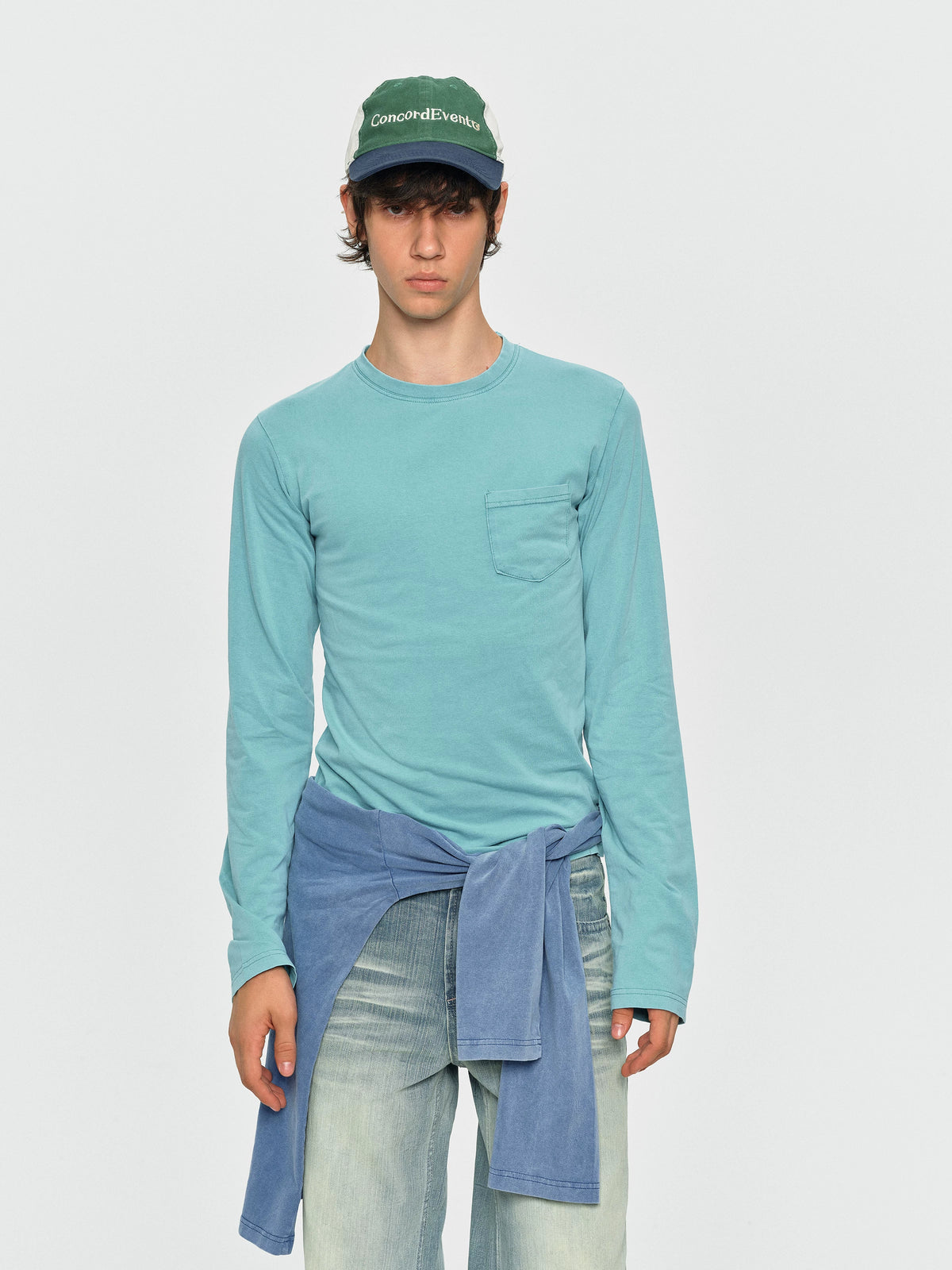Washed Vintage Pocket Long Sleeve Tee - Washed Green front