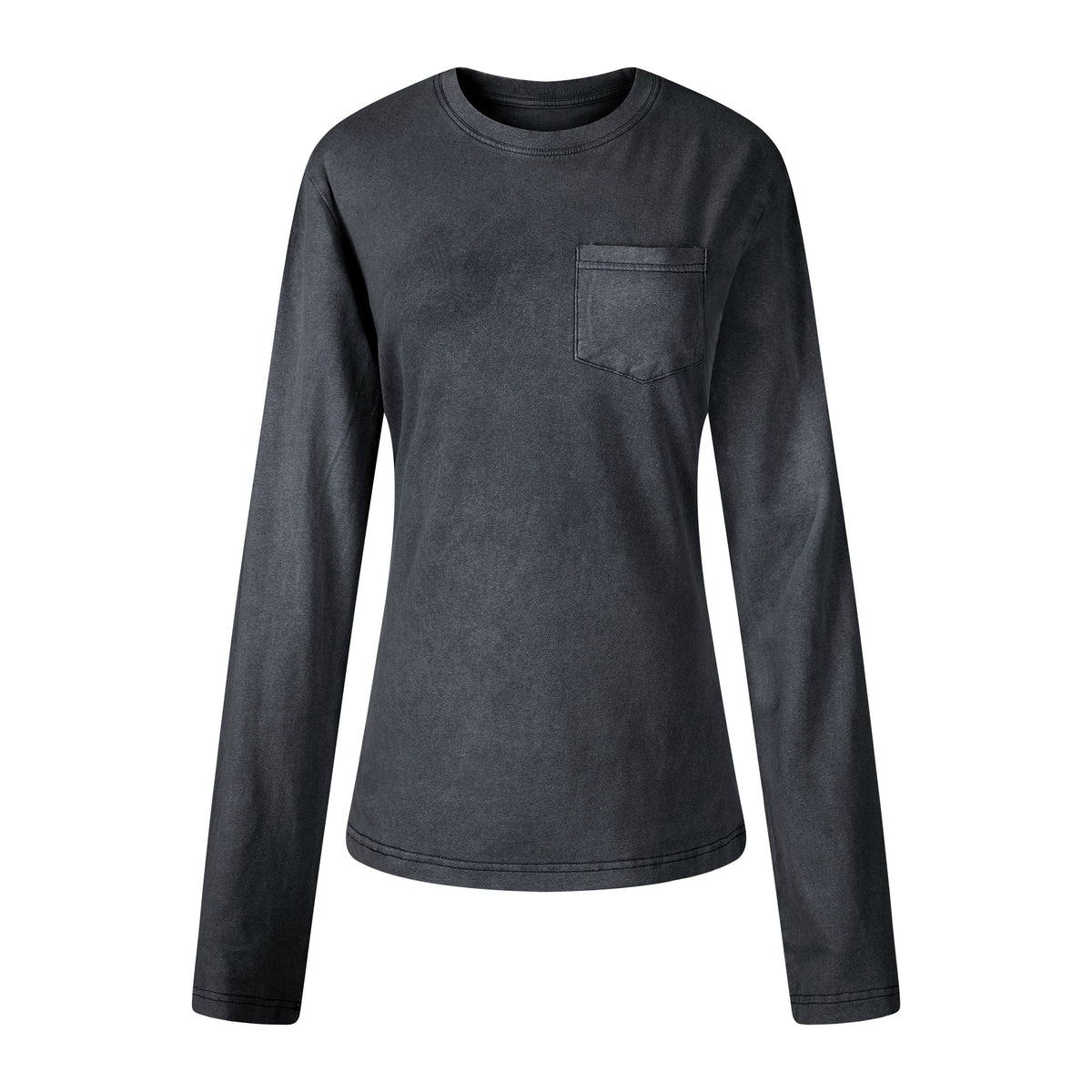 Washed Vintage Pocket Long Sleeve Tee - Washed Black flat lay