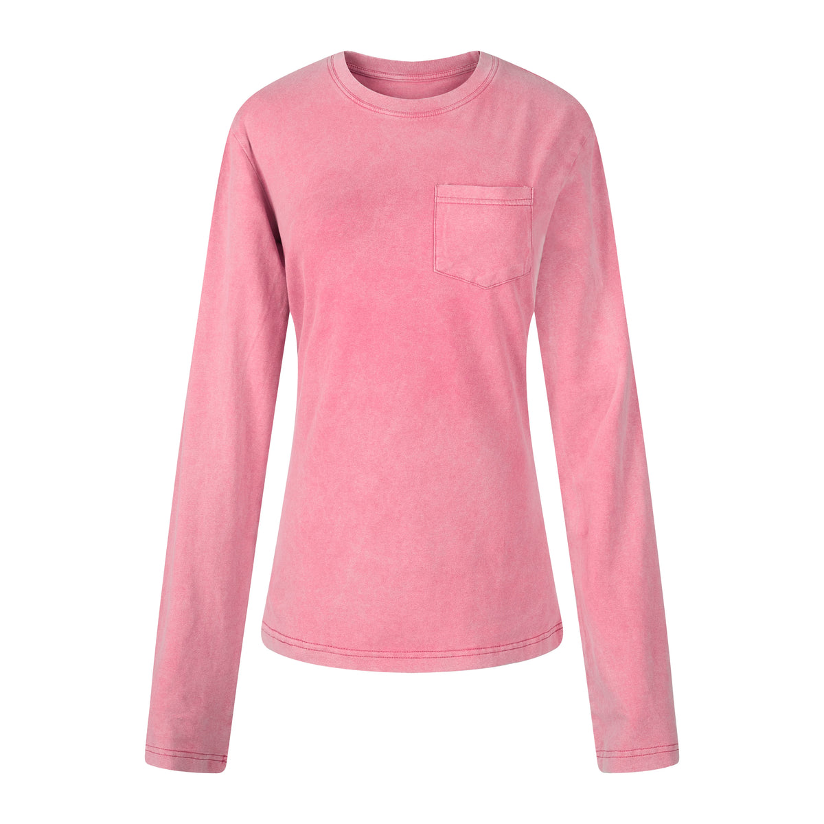 Washed Vintage Pocket Long Sleeve Tee - Washed Pink flat lay