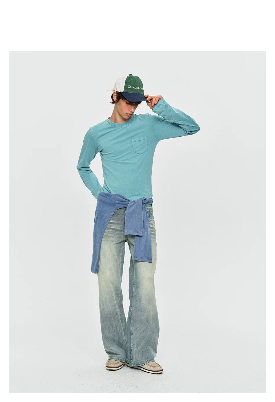 Washed Vintage Pocket Long Sleeve Tee - Washed Green full outfit