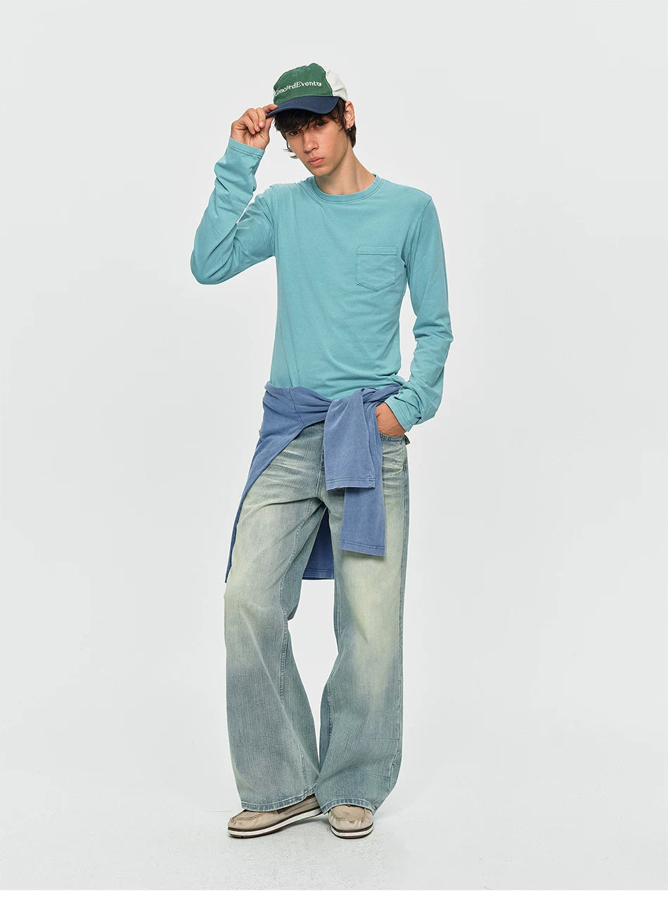 Washed Vintage Pocket Long Sleeve Tee - Washed Green outfit