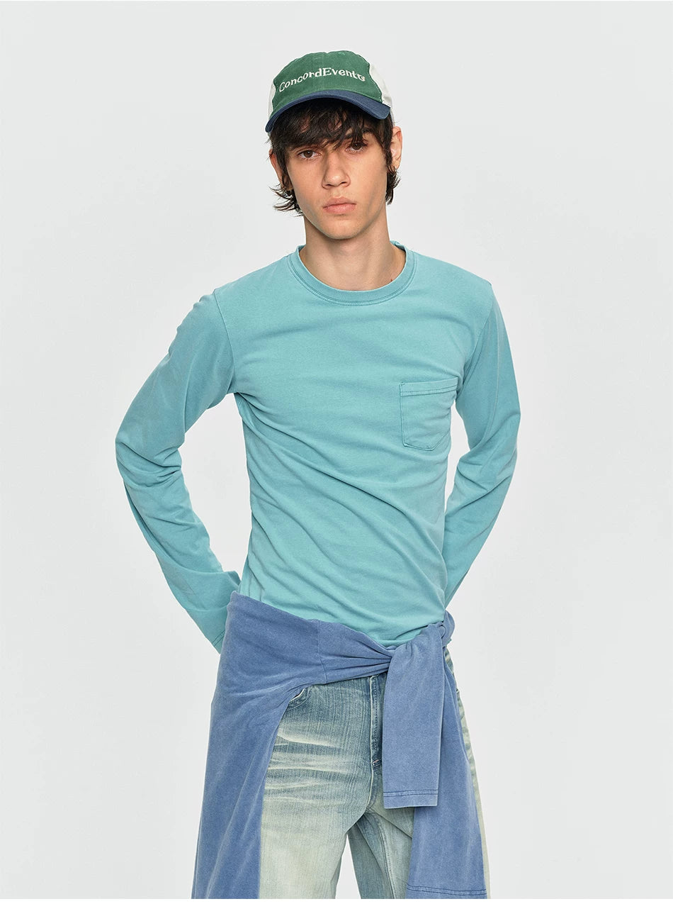 Washed Vintage Pocket Long Sleeve Tee - Washed Green close-up