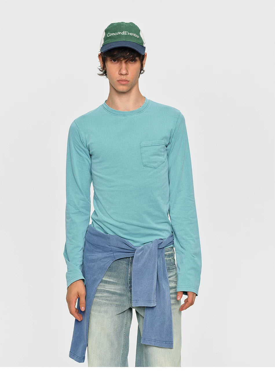 Washed Vintage Pocket Long Sleeve Tee - Washed Green close-up