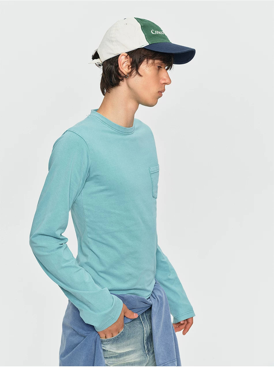 Washed Vintage Pocket Long Sleeve Tee - Washed Green close-up
