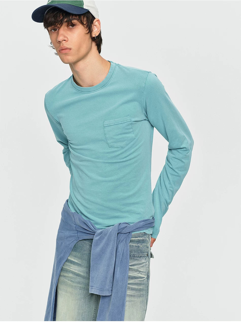 Washed Vintage Pocket Long Sleeve Tee - Washed Green close-up