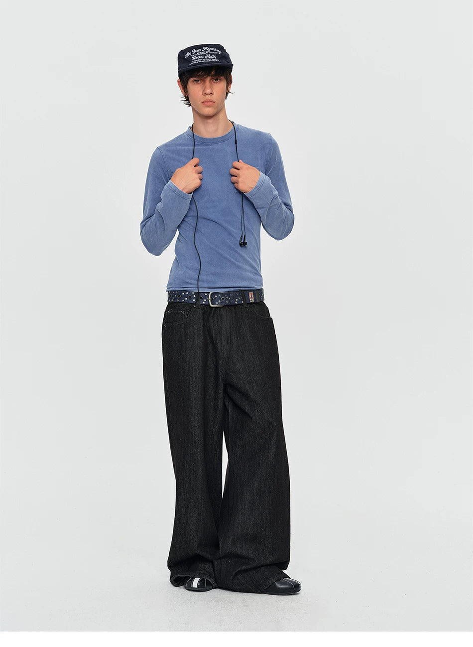 Washed Vintage Pocket Long Sleeve Tee - Washed Blue outfit
