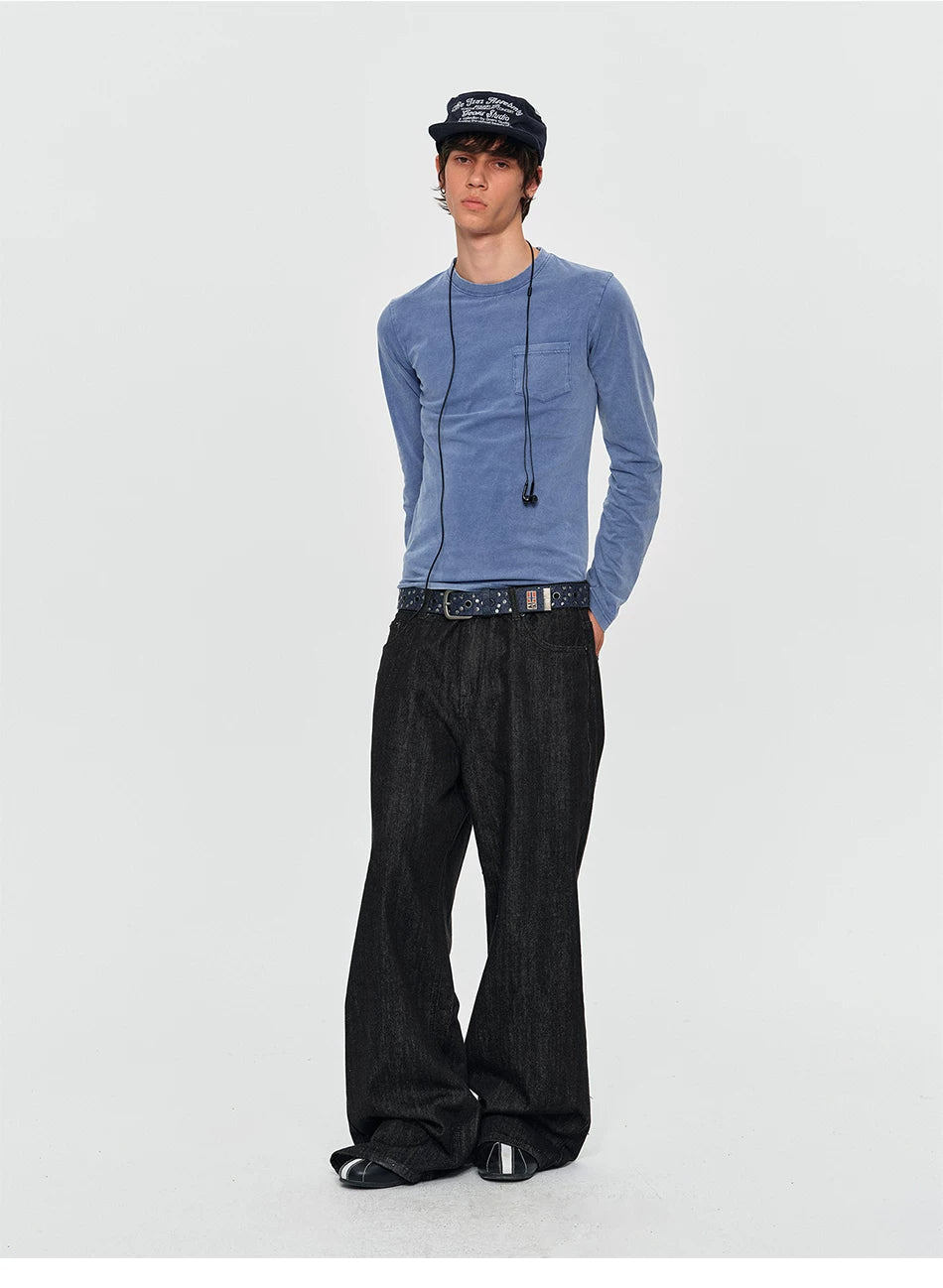 Washed Vintage Pocket Long Sleeve Tee - Washed Blue outfit