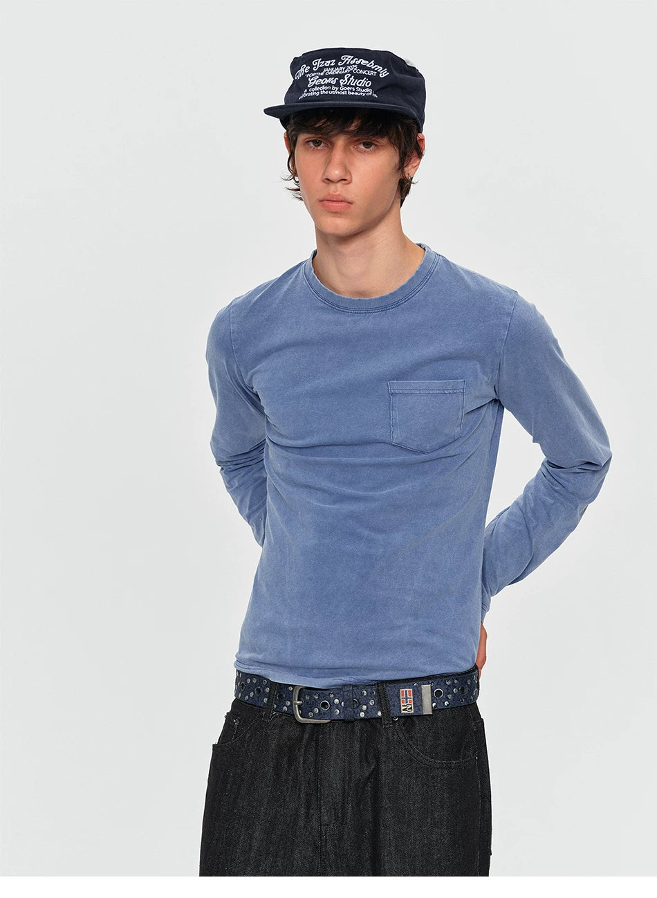 Washed Vintage Pocket Long Sleeve Tee - Washed Blue close-up
