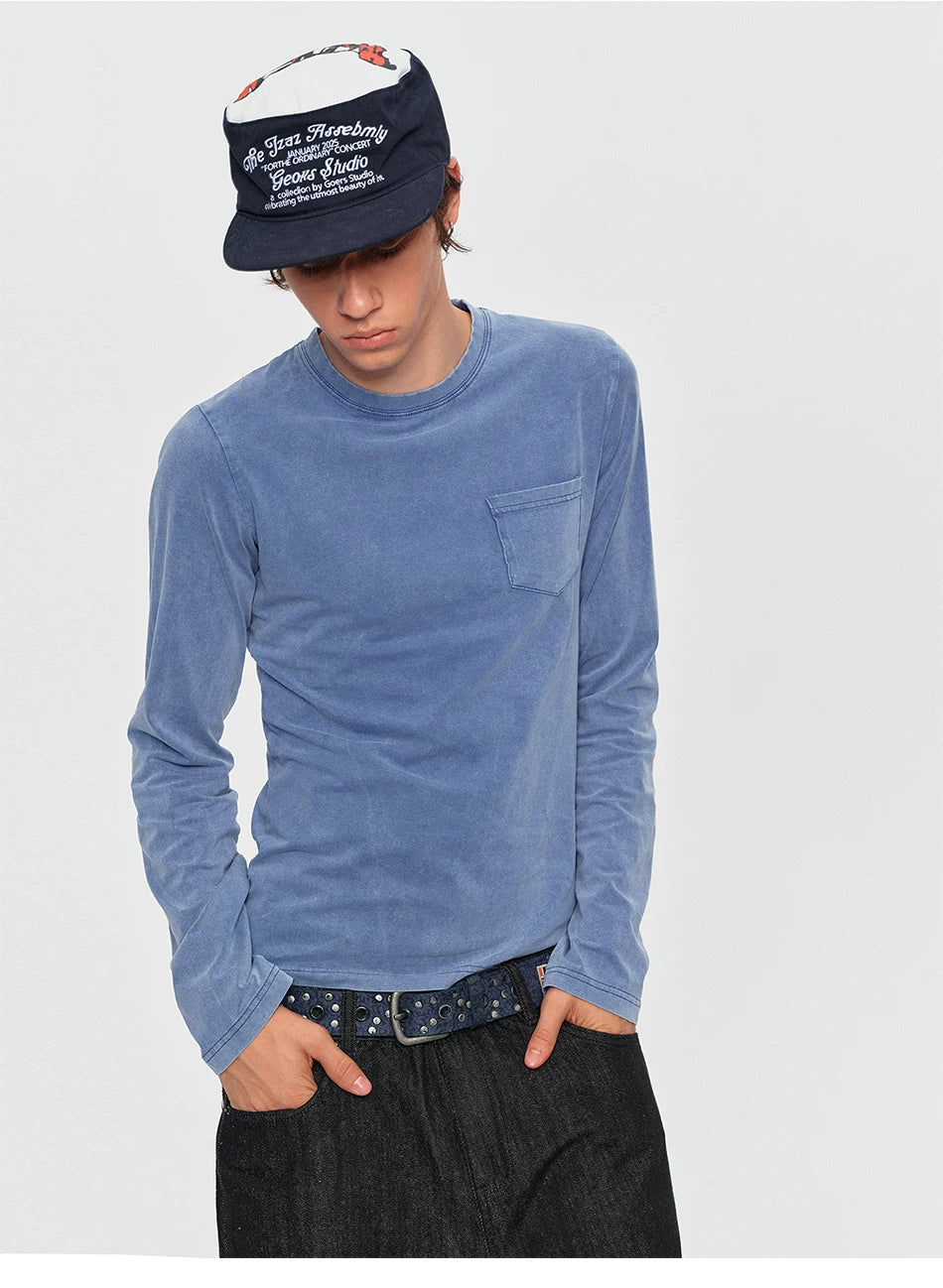 Washed Vintage Pocket Long Sleeve Tee - Washed Blue close-up