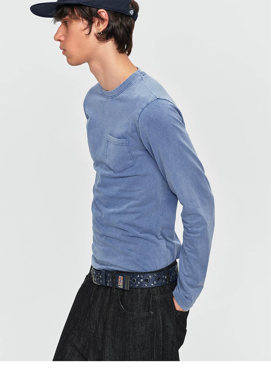 Washed Vintage Pocket Long Sleeve Tee - Washed Blue close-up