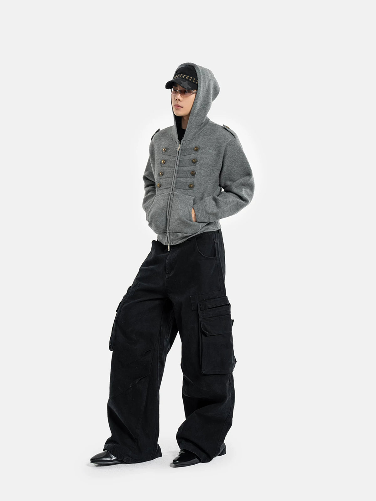 Vintage Double-Breasted Hooded Knit Cardigan - view 4