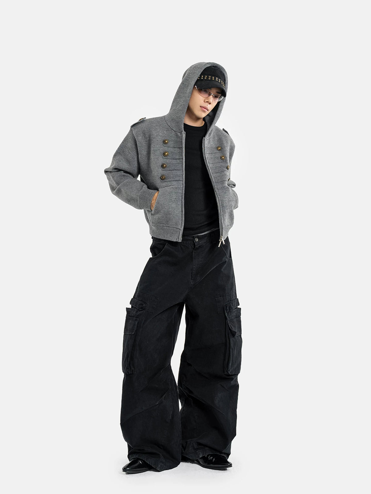 Vintage Double-Breasted Hooded Knit Cardigan - view 5