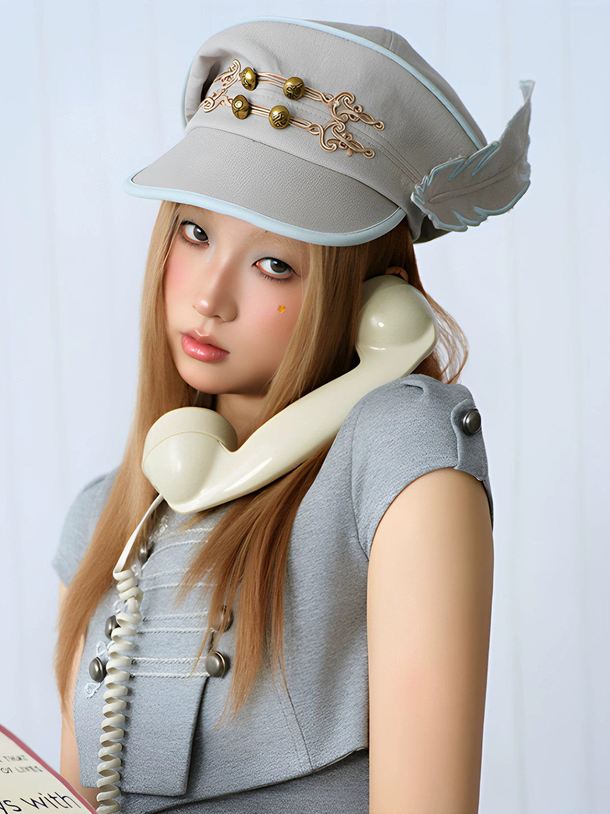 Feather Wing Napoleon Knot Military Cap - Grey Blue front