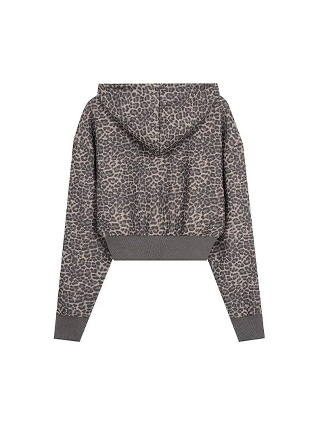Leopard Studded Cross Cropped Zip-Up Hoodie - Khaki Leopard flat lay back