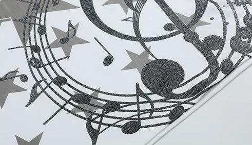 Glitter Music Note Star Long Sleeve Tee - White glitter print detail