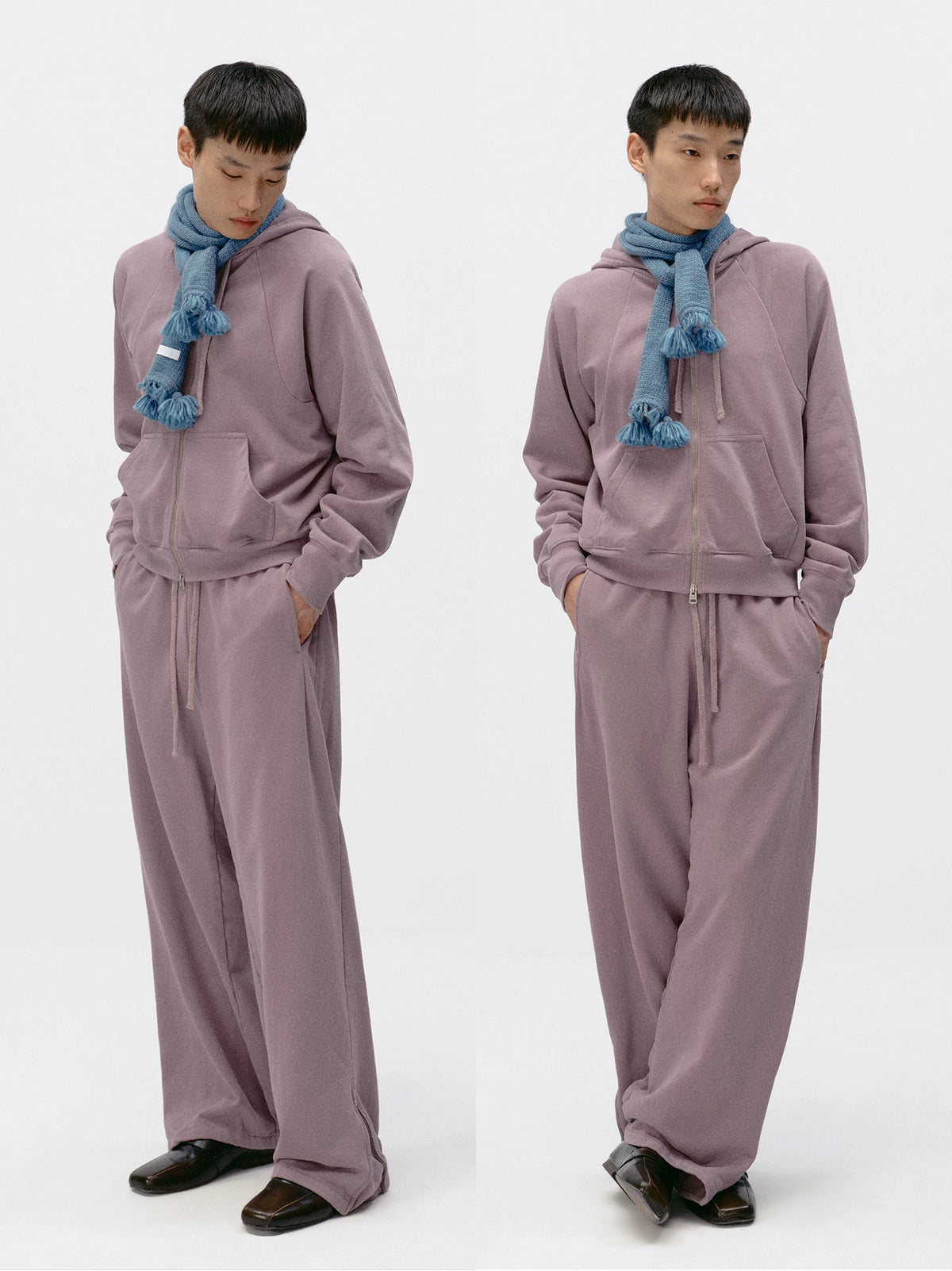 Simple Project Washed Overdyed Raglan Zip-Up Hoodie - Washed Pink front and side