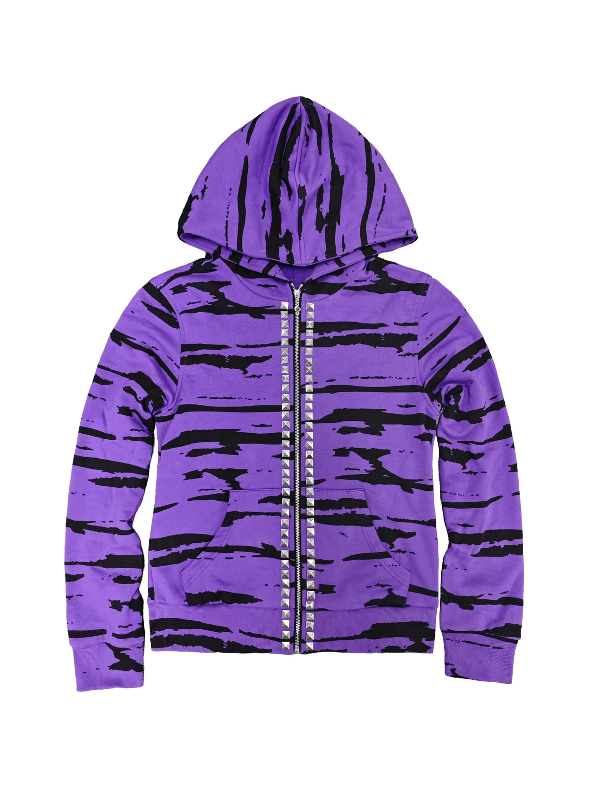 Purple Zebra Stripe Studded Zip-Up Hoodie - flat lay front