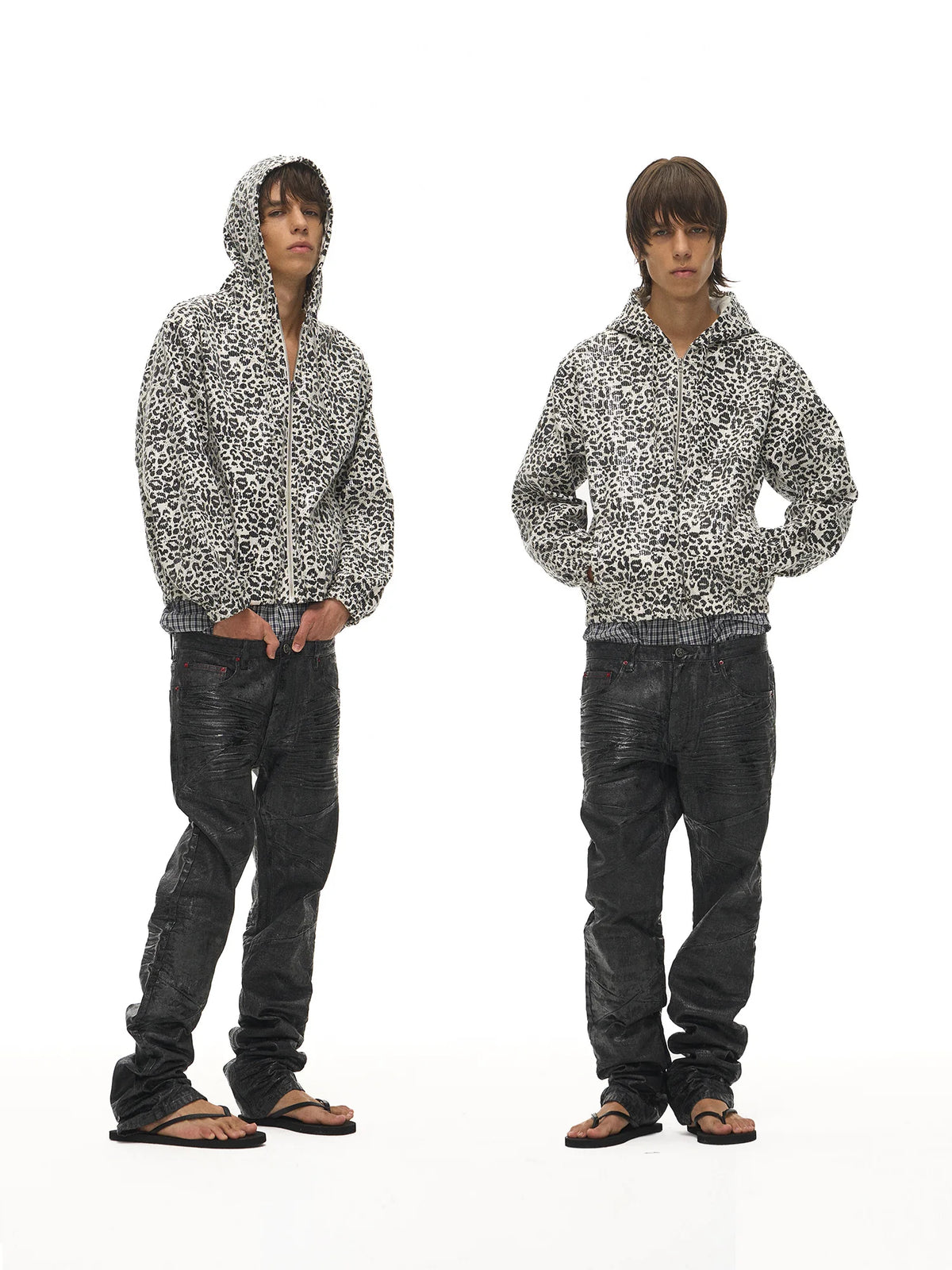 EXITMODE Leopard Sequin Zip-Up Hoodie - White full look