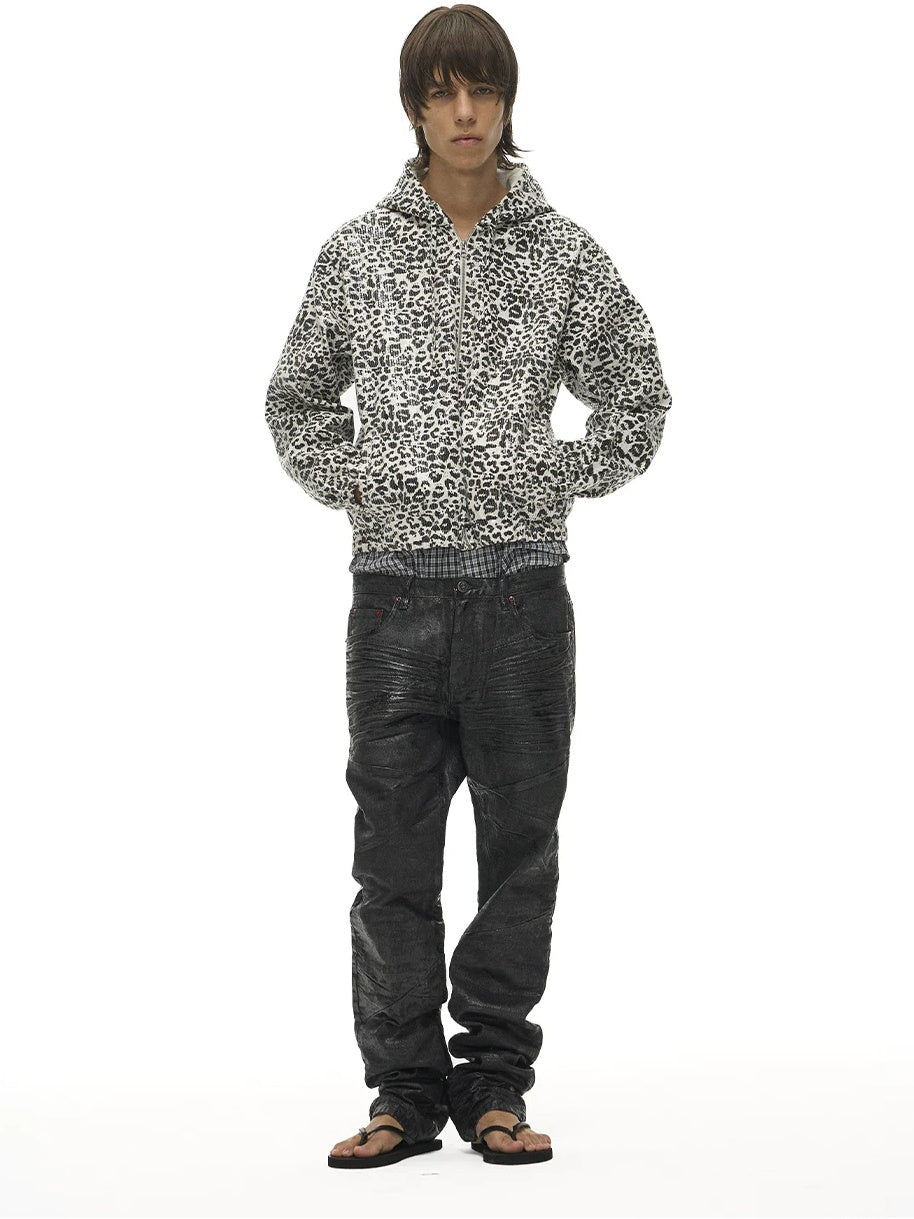EXITMODE Leopard Sequin Zip-Up Hoodie - White front