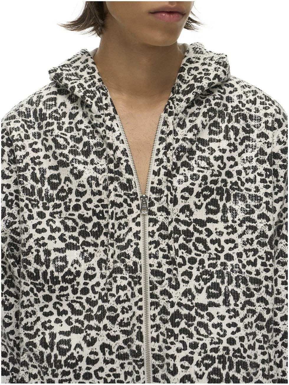 EXITMODE Leopard Sequin Zip-Up Hoodie - White zip detail