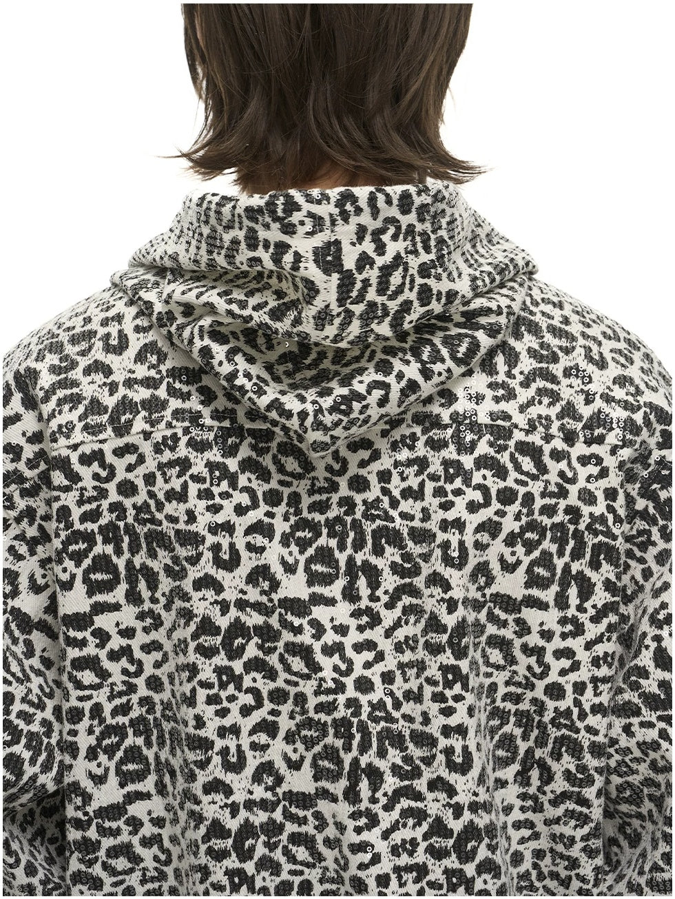 EXITMODE Leopard Sequin Zip-Up Hoodie - White hood back detail