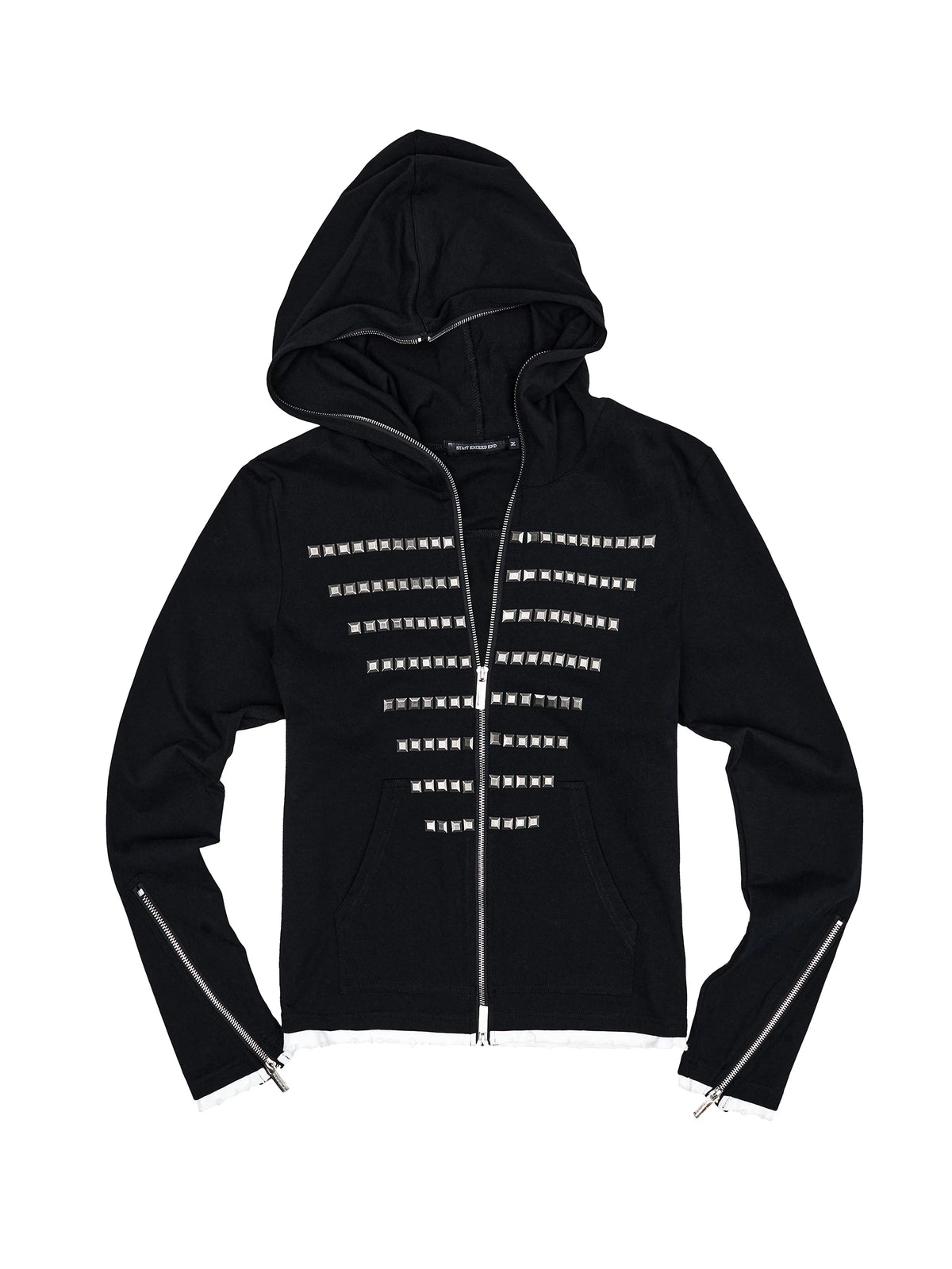 Studded Zip-Up Hoodie - Black flat lay front