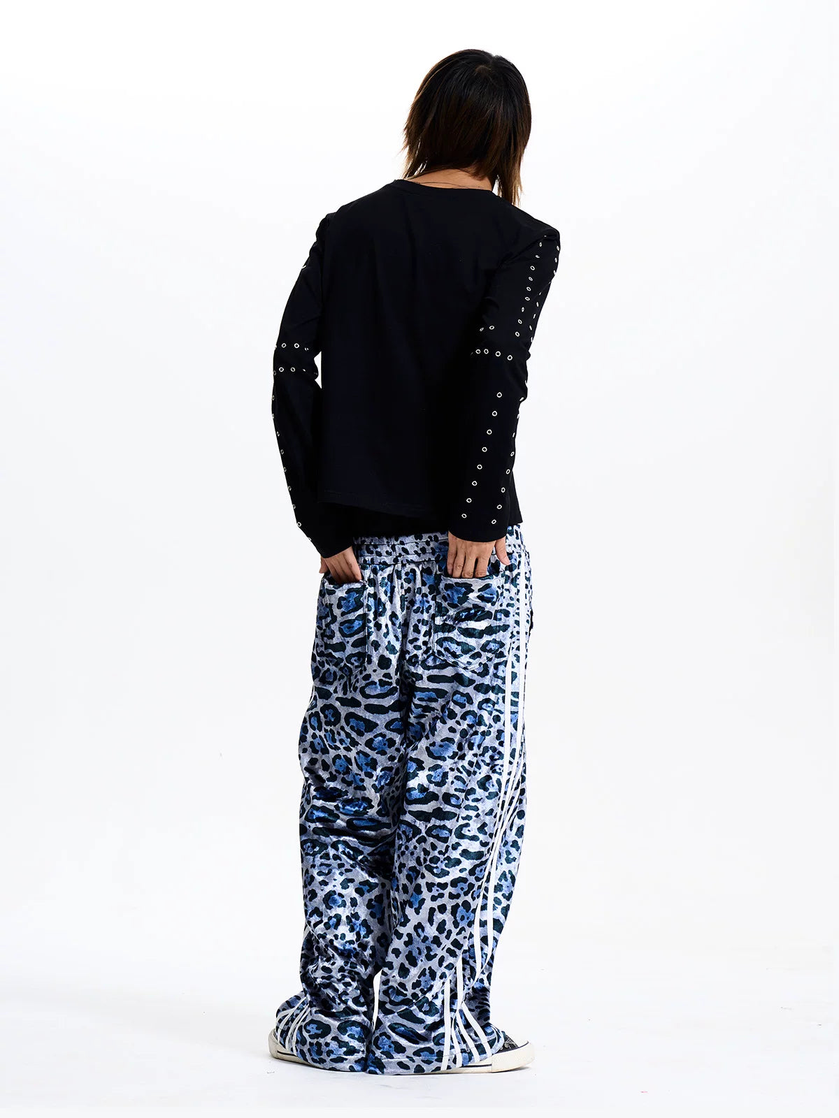 Leopard Double Waistband Wide Leg Track Pants - Full outfit back