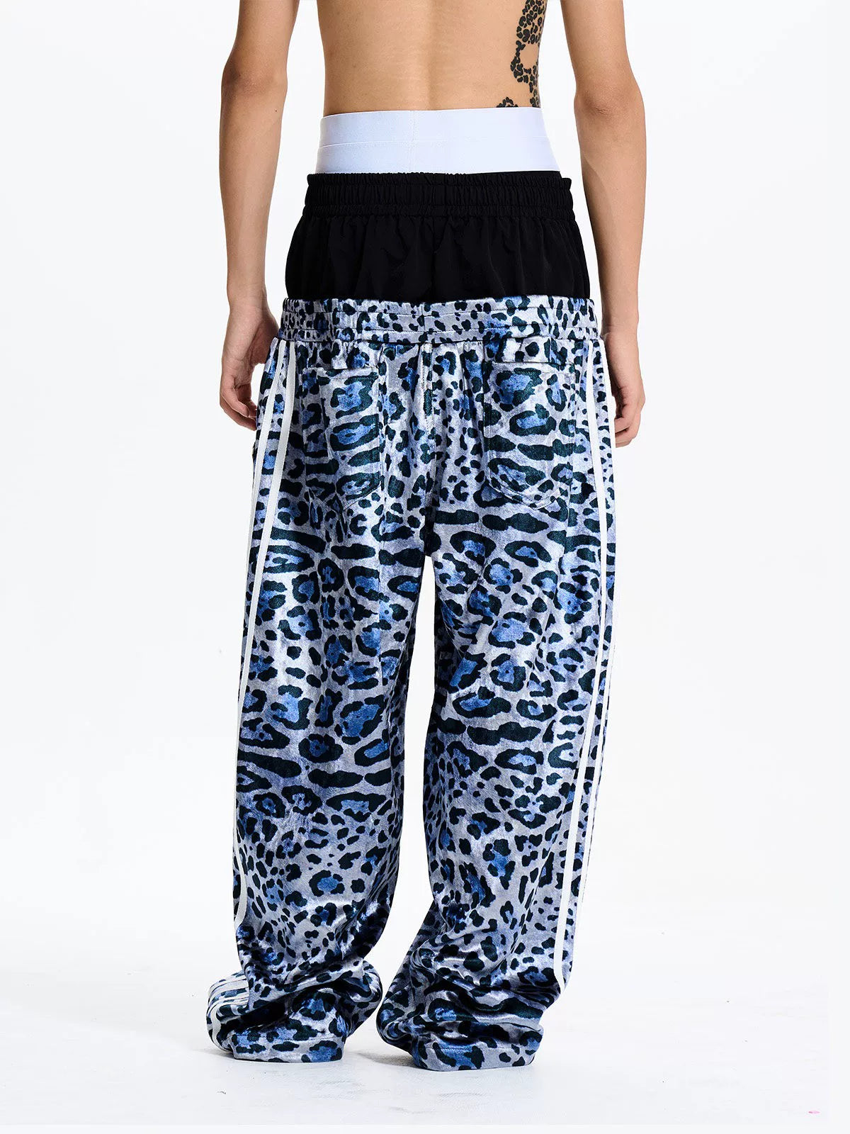Leopard Double Waistband Wide Leg Track Pants - Model back