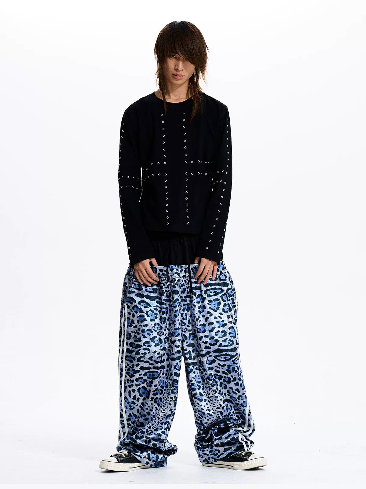 Leopard Double Waistband Wide Leg Track Pants - Styled outfit front