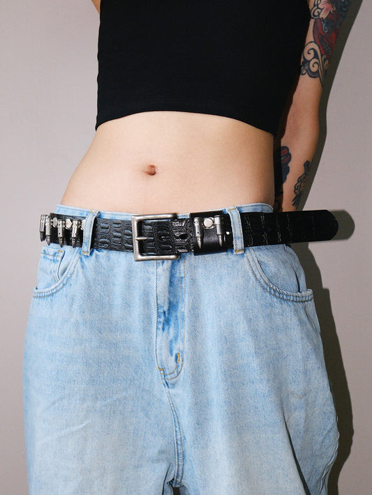 Western Cowboy Bullet Studded Leather Belt