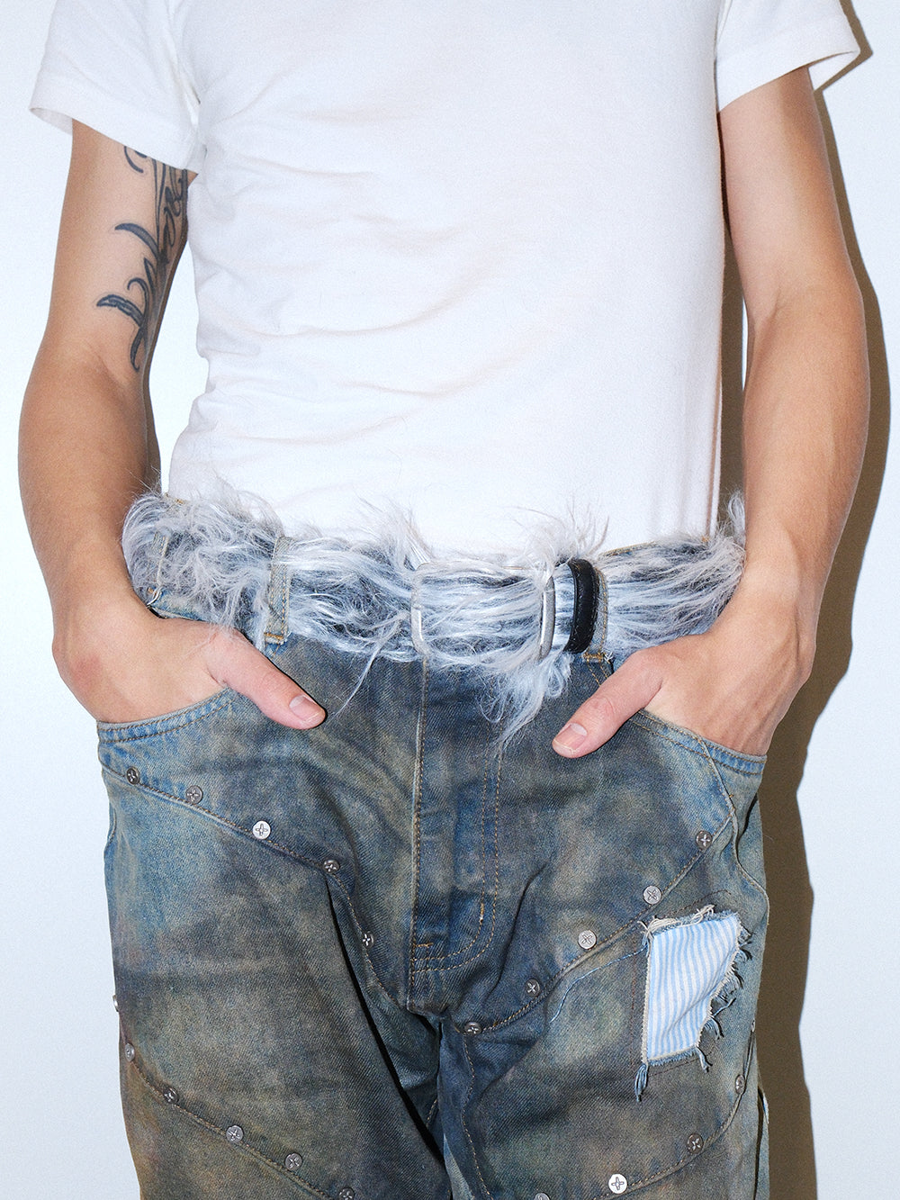 Y2K Long Hair Fur Leather Fashion Belt