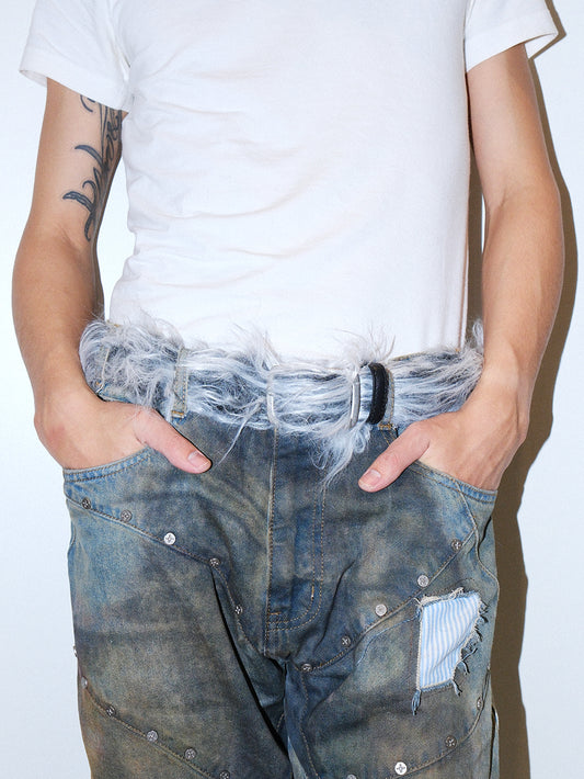 Y2K Long Hair Fur Leather Fashion Belt